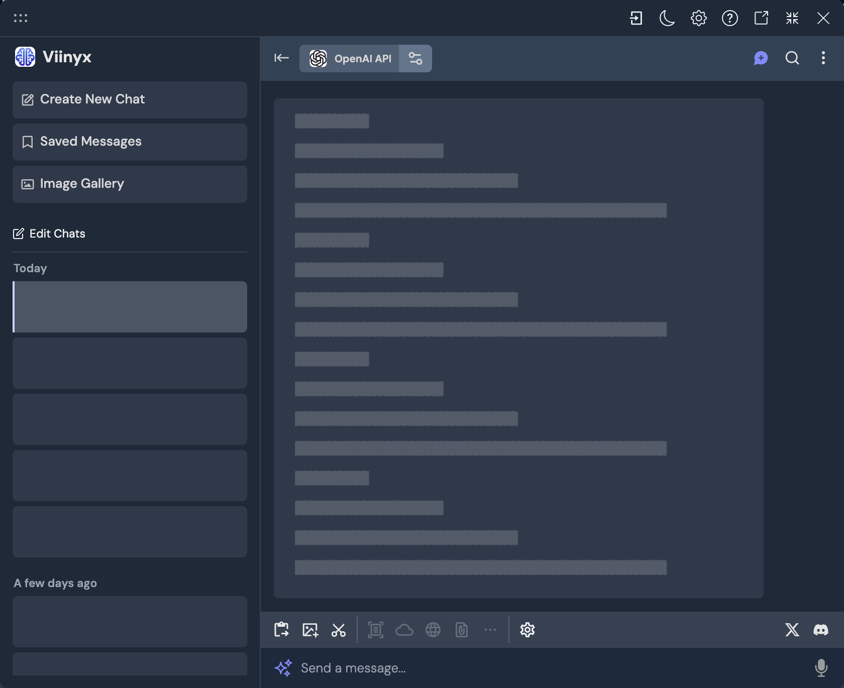 viinyx chatbox showing chat view and prompt library